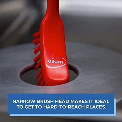 Vikan - Fine Dish Brush - Heavy-Duty, Narrow, Slip-Resistant Cleaning Brush, Polypropylene, Polyester Bristle, 11 Inch, Blue, (42873) - color: Blue, size: 1 Count (Pack of 1)