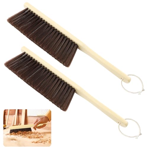 2 Pieces Wooden Dust Brush, Hand Broom Bench Brushes with Soft Bristles, Shop Brush with Long Handle, Soft Bristle Brush for Counter Sofa Bed Car Clothes Household Cleaning