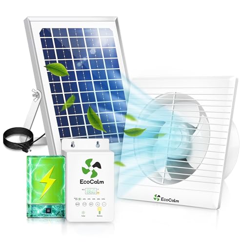 Solar Powered Fan 6" with Thermostatic and Battery for Chicken Coop | Solar Exhaust fan, Adjustable Temp Control, 12W Bifacial Panels, for Greenhouse, Outdoor, shed, Anti-backflow - size: 6 Inch