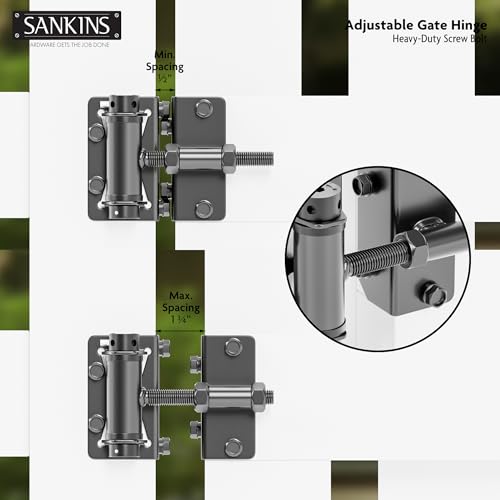Heavy-Duty Self-Closing Gate Hinges, 90-Degree Adjustable Heavy-Duty Gate Hinges for Metal/PVC/Vinyl/Wood Fences, Narrow Fence Gate Hardware Door Hinges with Adjustable Tension, 2-Pack