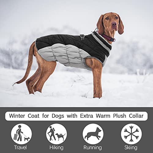 Dog Coat for Large Dogs, Fleece Dog Winter Jacket with Harness | Puppy Cold Weather Coats Reflective Pet Puffer Vest with Zipper Water-Resistant Warm Dogs Snowsuit Windproof Black XXXL - color: Black, size: XXXL(chest:43in)