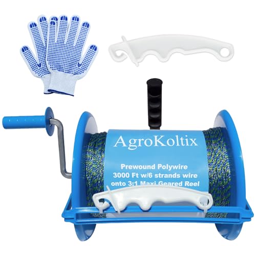Prewound Polywire 3000ft onto 3:1 Geared Electric Fencing Reel, Integrated Wire Guide for Constant Tension & Auxiliary Unwinding Handle - Heavy Duty Farm Garden Livestock Fencing - size: 3000ft Polywire x 1 Large Reel