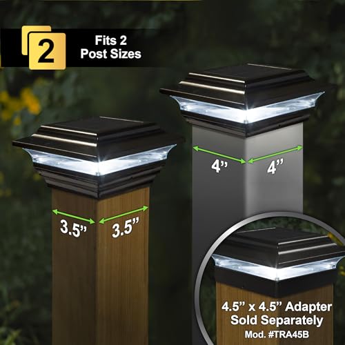 Classy Caps 4x4 Imperial Solar Post Cap - Fits 3.5"x3.5" and 4"x4" Deck & Fence Posts - Black Cast Aluminum - Warm and Cool Light Modes
