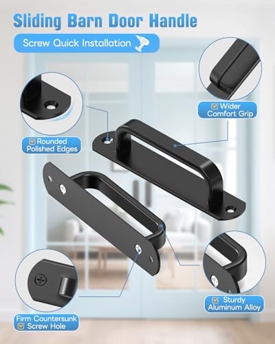 5.7 Inch Sliding Barn Door Handle - Aluminum Hardware Cabinet Pull Handles for Drawer, Closet, Shower/Glass/Shed/Kitchen/Garage Gate Doors with Screws (2, Black) - color: Black