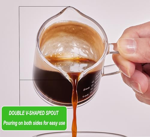 Ackers Espresso cup with Handle, Thickened Bottom and Wall, Double V-Shaped Spout,2.5OZ Milk Frothing Pitcher,75ML Milk Cup with Handle, Espresso Accessory (Pack of 2) - style: Printed Graduations(Pack of 2)