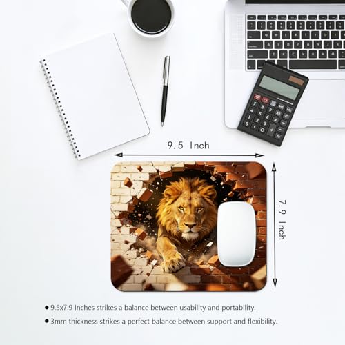 Powerful Lion Breaking Through Brick Wall Mouse Pad 9.5" x 7.9", 3D Effect Wildlife Cute Desk Mat, Bold Art - color: 3D Effect Wildlife