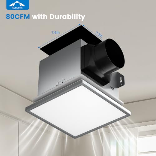 Tech Drive Modern Nickel Bathroom Fan with Light, 80CFM,1.5Sone | 1000lm Dimmable 5CCT LED Light Selectable, Quiet Ventilation fan with night light,Energy Star Certified - size: 80CFM with 5CCT Light (Brushed Nickel)