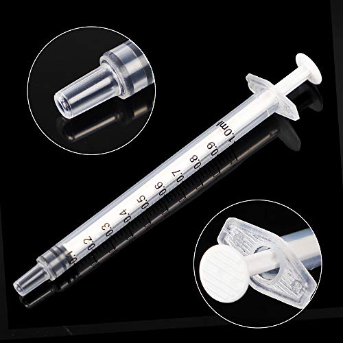 120pcs 1ml Syringes with Caps Luer Slip Tip Without Needles | Clear Plastic, Luer Slip Tips, 120 Black Caps Included, for Pet Feeding Measuring Dispensing and Industrial Use