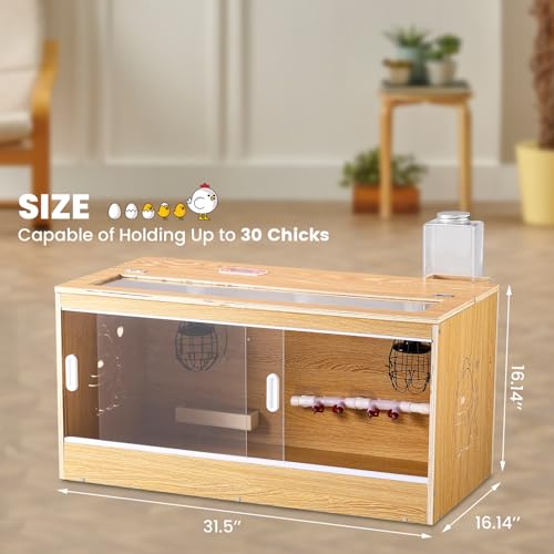 Brooder for Chicks, 32" Chicken Brooder with Feeder & Waterer | Upgrade Sliding Door Design, Super Easy to Clean Up to 30 Chicks 32" L x 16" W x 16" H