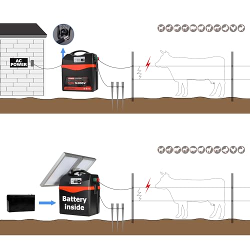 Solar Electric Fence Charger - 9 Joule Fence Energizer 25W Solar Panel Fence Energizer 12V Battery 120Miles Range Electric Fence Energizer Ideal for Livestock, Poultry, Large Animals - size: ADS9000