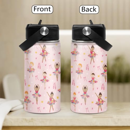 SANDJEST Kids Water Bottle Ballet Water Bottles 12oz with Straw Insulated Stainless Steel Travel School Tumbler Double Wall Vacuum Cup for Girls Kid - color: Ballerina