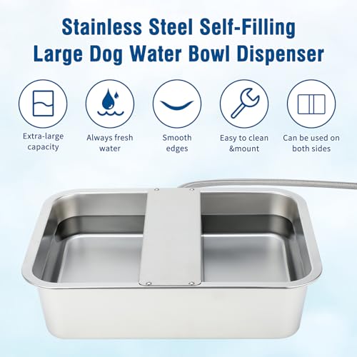 BWOGUE 3 Gal Automatic Dog Water Dispenser, Stainless Steel Bowl for Dogs | Automatic Dog Water Bowl Dispenser, Float Valve Control, Outdoor Use, Easy to Mount & Clean, Large Dogs, Cats, Chickens - size: 3 Gal