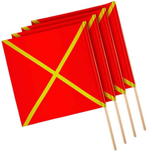 Kinlop 10 Pcs 24" x 24" Safety Flag Traffic Warning Flag with 35'' Wooden Dowel for Trucks Trailer and Pedestrian Crossings Construction Sites - style: Trendy
