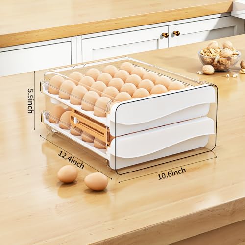 JOYZAN Egg Holder for Fridge 60 Count Large Capactity Egg Storage Container for Refrigerator, Clear Stackable Egg Organizer for Fridge, Coutertop Egg Trays Pull Out Drawer