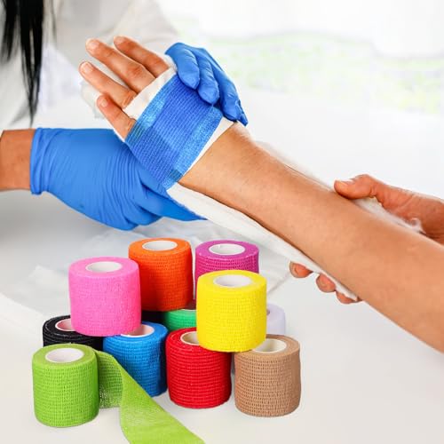 BESPORTBLE 12 Rolls Self Adhesive Elastic Bandages Wrap - Breathable Non-Woven Cohesive Bandage - 2 Inch Athletic Tape for Sports, Wrist, Ankle, Tattoo Grip Tape, Vet Wrap for Pets - color: Multi