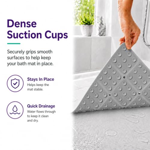 Webos Silicone Bath Mat with Suction Cups – Non-Slip Foldable Bathtub & Shower Mat, Durable & Quick-Dry Safety Tub Mat with Large Drain Holes for Families 28"x 14" Grey - color: Grey, size: 28" x 14" (Rectangular)