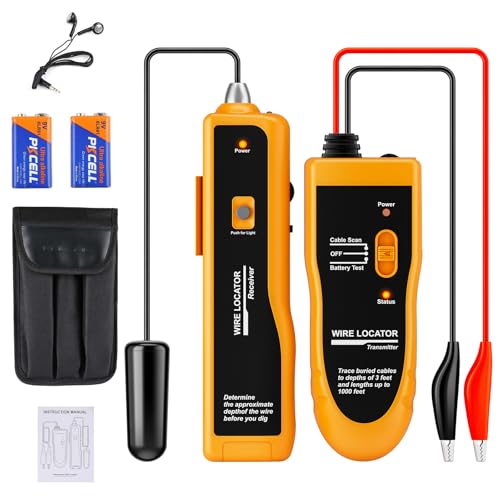 F02 Underground Wire Locator & Fault Finder, Buried Cables with Earphone, Fast Break/Short Detection for Dog Fence & Irrigation Wires - color: Yellow