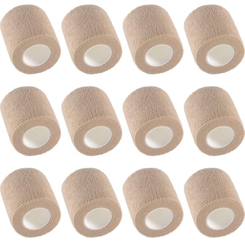 IndigoCase 12 Pack Self Adhesive Bandage Wrap 2 Inch x 5 yd Elastic Tape | Skin Color Elastic Bandage Wrap, Vet Wrap, Small Bandage for Kids, Fingertip, Wrist, Dog, Pets - color: Skin, size: 2 Inch - 12 Pack