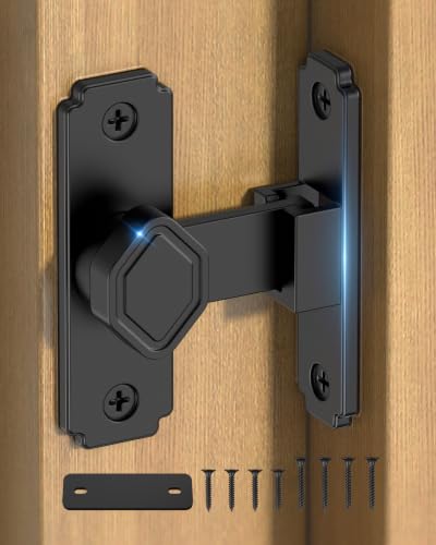 90 Degree Barn Door Latch with Thickened Spacer for Barn, Cabinet | Flip sliding door lock, security gate latches, aluminum alloy, for bathroom, screen, fence, sliding door - color: Black