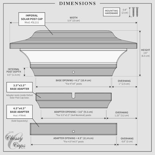 Classy Caps Imperial Solar Post Cap - Heavy-Duty Cast Aluminum - Warm/Cool Light Color Modes (White, 4.5x4.5) - color: White, size: 4.5x4.5