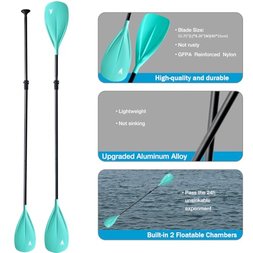 Karltion SUP Paddle - 3-Piece Adjustable Aluminium SUP Paddle with Glass Fiber Blade for Surfing, Floating, Water Sports - color: Turquoise and Turquoise
