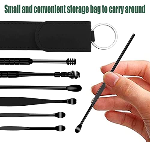 12 Pcs Ear Pick Earwax Removal Kit, Ear Cleaning Tool, Stainless Steel Earwax Removal Tool with Leather Storage Box (Black&Yellow) - color: Black and Yellow