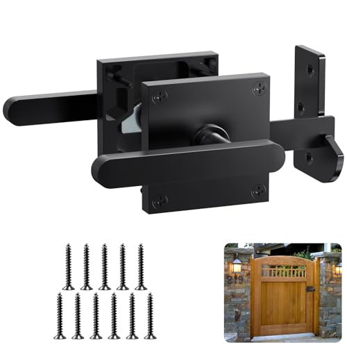 Double Side Gate Latch, Left Inswing Gate Latch for Wooden Fence | Black Fence Gate Latch With Handles, Heavy Duty Gate Latch for Wooden Gates, Vinyl Gate, Backyard, Garden - size: GL01