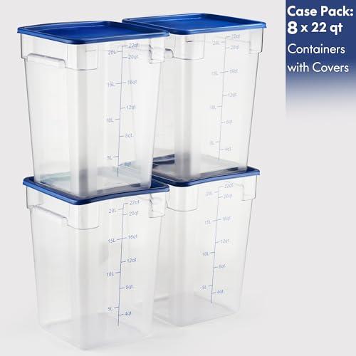 CURTA 8-Pack 22 Qt NSF Clear Polycarbonate Food Storage Containers with Blue Lids - Square, Commercial-Grade, Freezer & Dishwasher Safe, Stackable - color: 22.0 Qt 8-Pack(Blue Lids)
