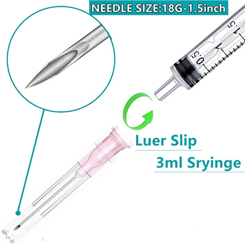 100 Pack 3ml 18Ga Lab Syringe Tools with Measurement, Individually Packed - style: 100 pack - 3ml 18 gauge