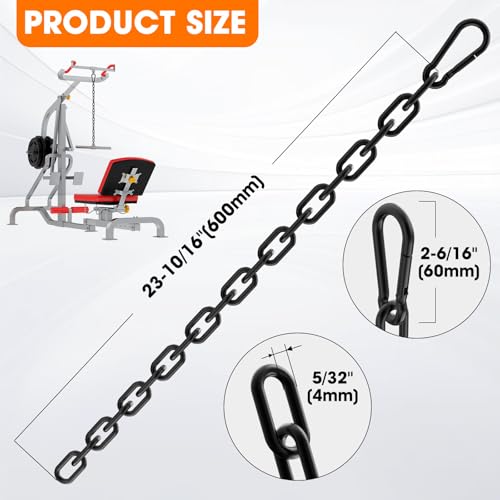 Gate Chain Lock, 23.6 Inch Chain Fence Gate Latch, Black Dia 4mm-2Pcs | Outdoor Hardware Lock Chain with Carabiner for Yards, Pet Cages, Horse Goat Dog Stall Barn and Fence Gates - color: Black Dia 4mm-2Pcs