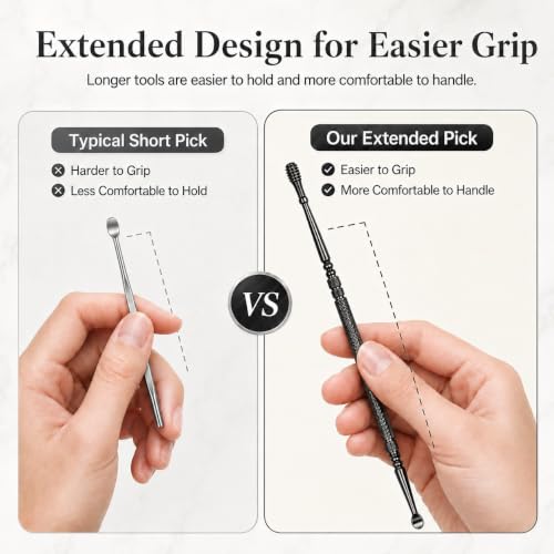 Hion 6 Pcs Ear Wax Removal Kit,Professional Double-Headed Ear Pick Earwax Removal Tools,316L Stainless Steel Ear Cleaner Curette with Cleaning Brush and Storage Box,Suit for Kid Adult(Black) - color: Black
