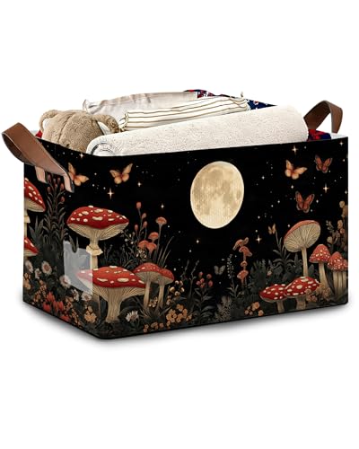 Mushroom Moon Storage Baskets,Butterfly Plants Foldable Organizer Bin with Handles for Home Living Room Bedroom Closet Box 17x11.5x10Inch - color: Mushroom Moon Butterfly Plants