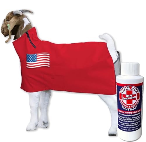 Show Pro Red Goat Blanket Nylon with Mesh Butt for Show Goats - Livestock Supplies for Goat Cover. Free Ring Out Concentrate for Proven Ringworm & Fungus Prevention Included - size: Large