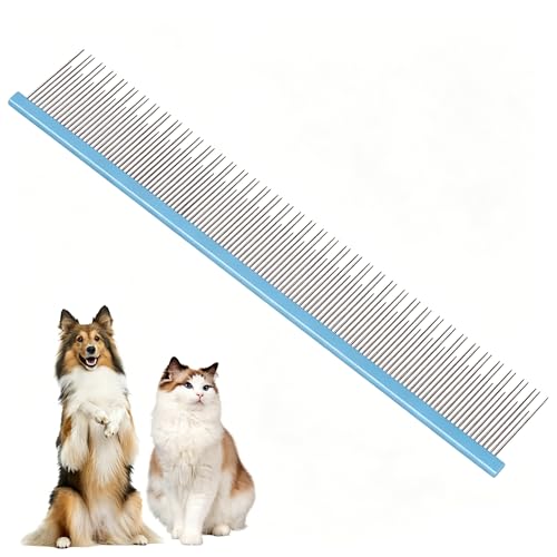 8.5 Inch Dual Tooth Pet Comb for Mats and Tangles，Professional Grooming Comb Removing Excess Hair for Long-Haired Cats and Dog Kit,Prevent Undercoat, Excess Hair,Mats and Tangles,Pet Essential - color: Navy