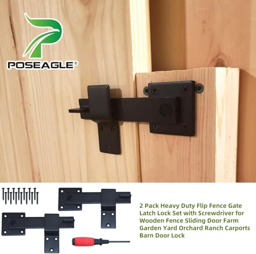 [Upgraded] 2 Pack Heavy Duty Flip Fence Gate Latch Lock Set | with Screwdriver for Wooden Fence Sliding Door Farm Garden Yard Orchard Ranch Carports Barn Door Lock - color: A08 2 Pack Heavy Duty Flip Fence Gate Latch Lock