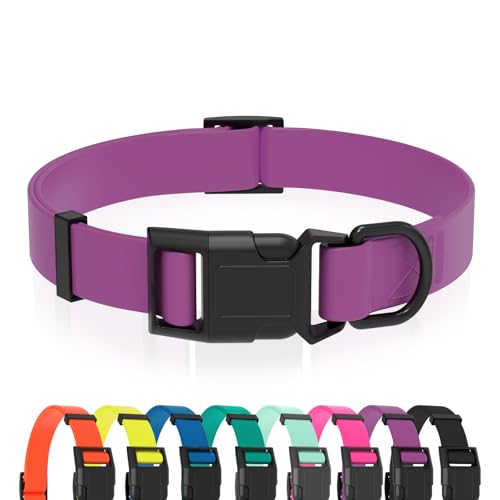 Waterproof Dog Collar, Easy to Clean Rubber Dog Collars with Quick Release Buckle Fits Small Medium or Large Dogs (Purple, M < 11.8-18.5 inch) - color: Purple, size: M (11.8-18.5 inch)