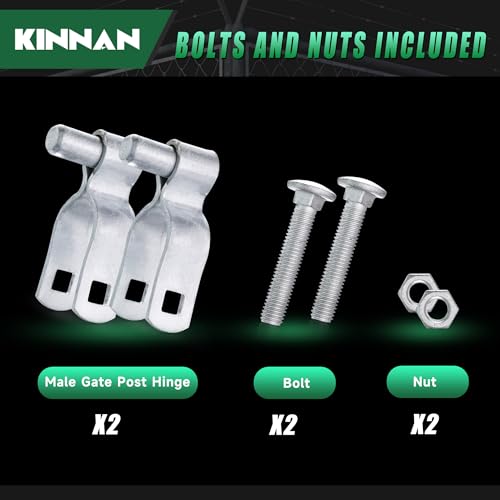 KINNAN 1-3/8" Chain Link Fence Gate Male Hinge, Heavy Duty Galvanized Steel, Gate Hinges with Bolts and Nuts, Durable Fence Hardware for Secure and Long Lasting, Easy Installation(2 Pack) - size: 1-3/8