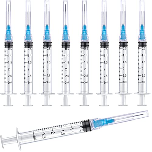 100 Pack 3ml/cc Plastic Luer Lock Syringa with 23Ga and Cap, Individually Sealed Wrapped, for Scientific Labs, Measuring Liquid, Refilling Cartridges or Glue Applicator - style: 100 Pack-3ml 23gauge