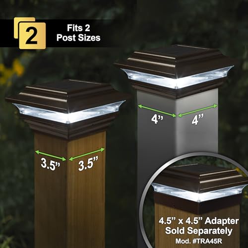 Classy Caps 4x4 Aluminum Imperial Solar Post Cap - Fits 3.5"x3.5" & 4"x4" Deck & Fence Posts - Bronze Cast Aluminum - Warm/Cool Light Color Modes - color: Bronze, size: 3.5x3.5 | 4x4