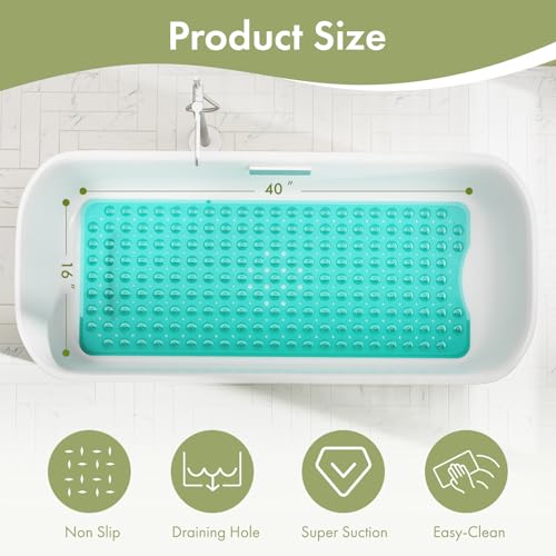 AmazerBath Shower Mat Non Slip 40 x 16 Inches, Shower Stall Mats with Suction Cups and Drain Holes, Non Slip Bath Mat for Tub for Elderly & Kids, Clear Green - color: Clear Green, size: 40" x 16" (Rectangular)