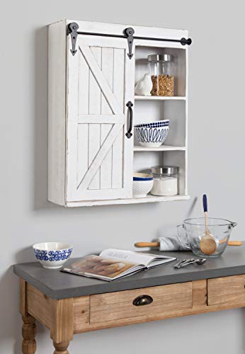 Kate and Laurel Cates Modern Farmhouse Decorative Wood Wall Storage Shelving Cabinet with Sliding Barn Door, Rustic White - color: White