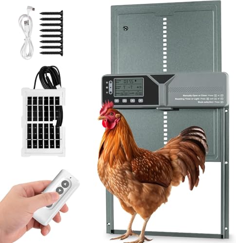 Large Automatic Chicken Coop Door, Solar Powered, Anti-Pinch | 4000mAh Battery, Light Sensor & Timer, Remote Control, For Chickens, Ducks & Geese, Blue - color: Blue