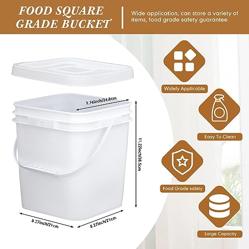 Mumufy 5 Pcs 3.5 Gallon Square Food Grade Bucket with Lid Square Bucket Pail Plastic Handles for Long Term Food Storage, Camping, Fishing, Home Organization Easy Stack and Store (White) - color: White