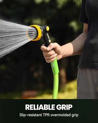 RAINPOINT Garden Hose Nozzle - 100% Heavy Duty Metal Thumb Control Spray Nozzles for Garden Hose High Pressure, 10 Pattern Water Hose Nozzle for Car Wash, Watering Lawn, Pets, Bright Yellow - color: Bright Yellow