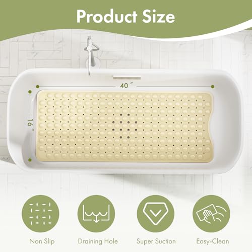 AmazerBath Shower Mat Non Slip 40 x 16 Inches, Shower Stall Mats with Suction Cups and Drain Holes, Non Slip Bath Mat for Tub for Elderly & Kids, Beige - color: Beige, size: 40" x 16" (Rectangular)