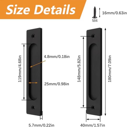 MOROBOR Rectangular Recessed Sliding Door Pulls, 2pcs Matte Black Flush Pull Aluminum Alloy Closet Doors Finger Pulls with Screws for Sliding Barn Door - color: Matte Black
