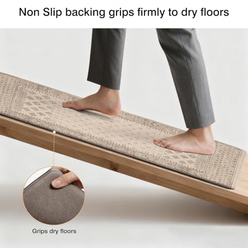 Kitchen Anti-Fatigue Mat, 2PCs, 17.3"x47"+17.3"x29", 0.4" Thick | PVC Non-Slip Cushioned Comfort Washable Floor Rug, Ergonomic Standing Rugs, Easy Clean for Home, Sink, Laundry - color: Beige-1