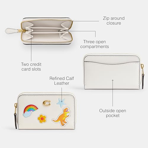 COACH Refined Calf Leather Essential Small Zip Around Card Case with Sticker Print - color: B4/CHALK MULTI, size: Small