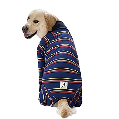 Dog Surgery Recovery Suit Female Male for Dogs After Surgery Medium Large Dogs Onesie Dog Pajamas Pjs Clothes (Navy Stripes, 28 (Chest 26.77 in | Backlength 18.11)) - color: Navy stripes, size: 28 (Chest 26.77 in | Backlength 18.11)