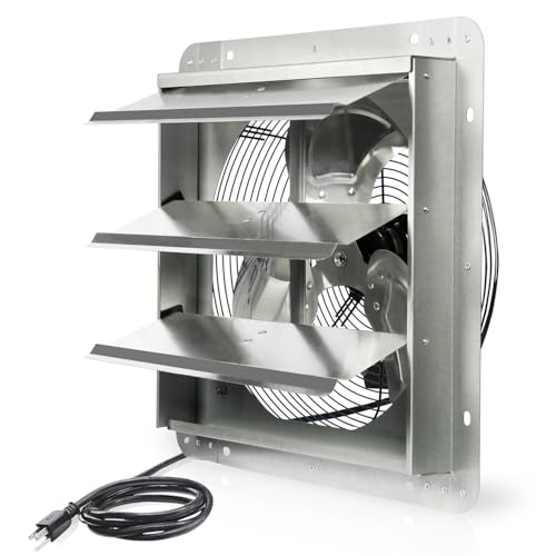 JVO 14" Shutter Exhaust Fan - 1520 CFM, Wall-Mounted for Greenhouses, Attics, Garages & Chicken Coops. Ideal Attic Fan, Greenhouse Vent & Coop Exhaust for Powerful Ventilation & Cooling - size: 14 inch - With Power Cord